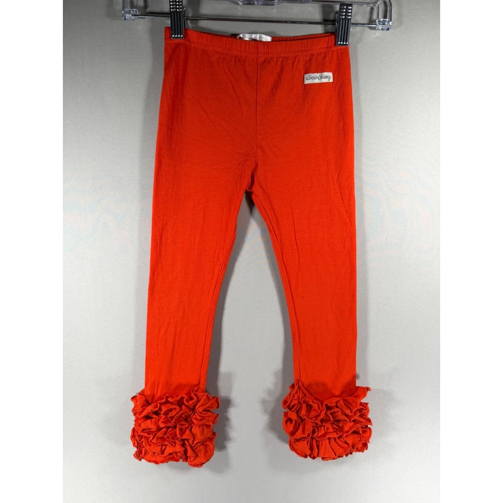 Sew Sassy Girls Orange Icing Ruffle Leggings Size 4 Boutique Knit Cotton Pants